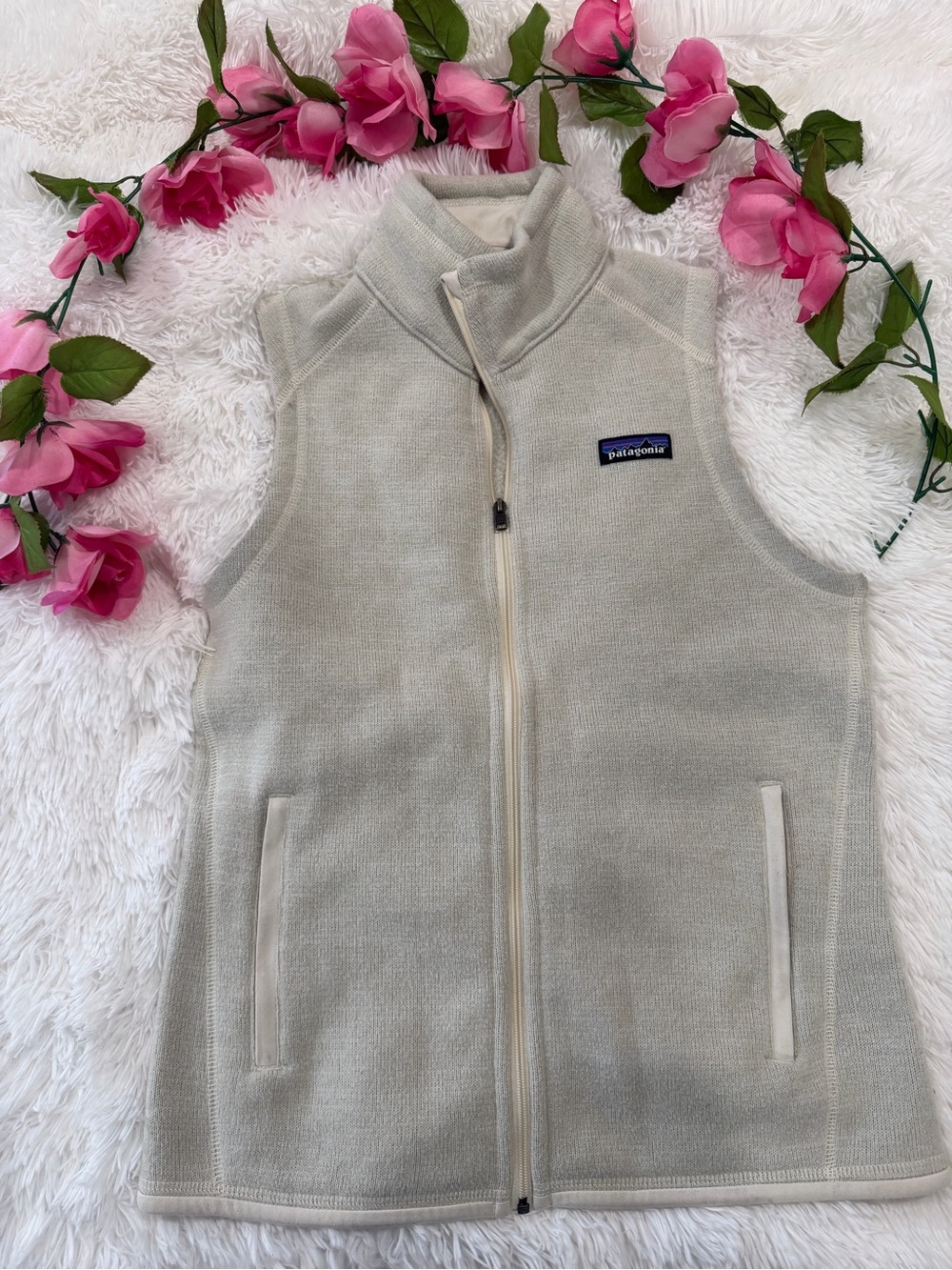 Patagonia Womens S Full Zip Fleece Vest Cream Oatmeal Gorpcore Outdoor